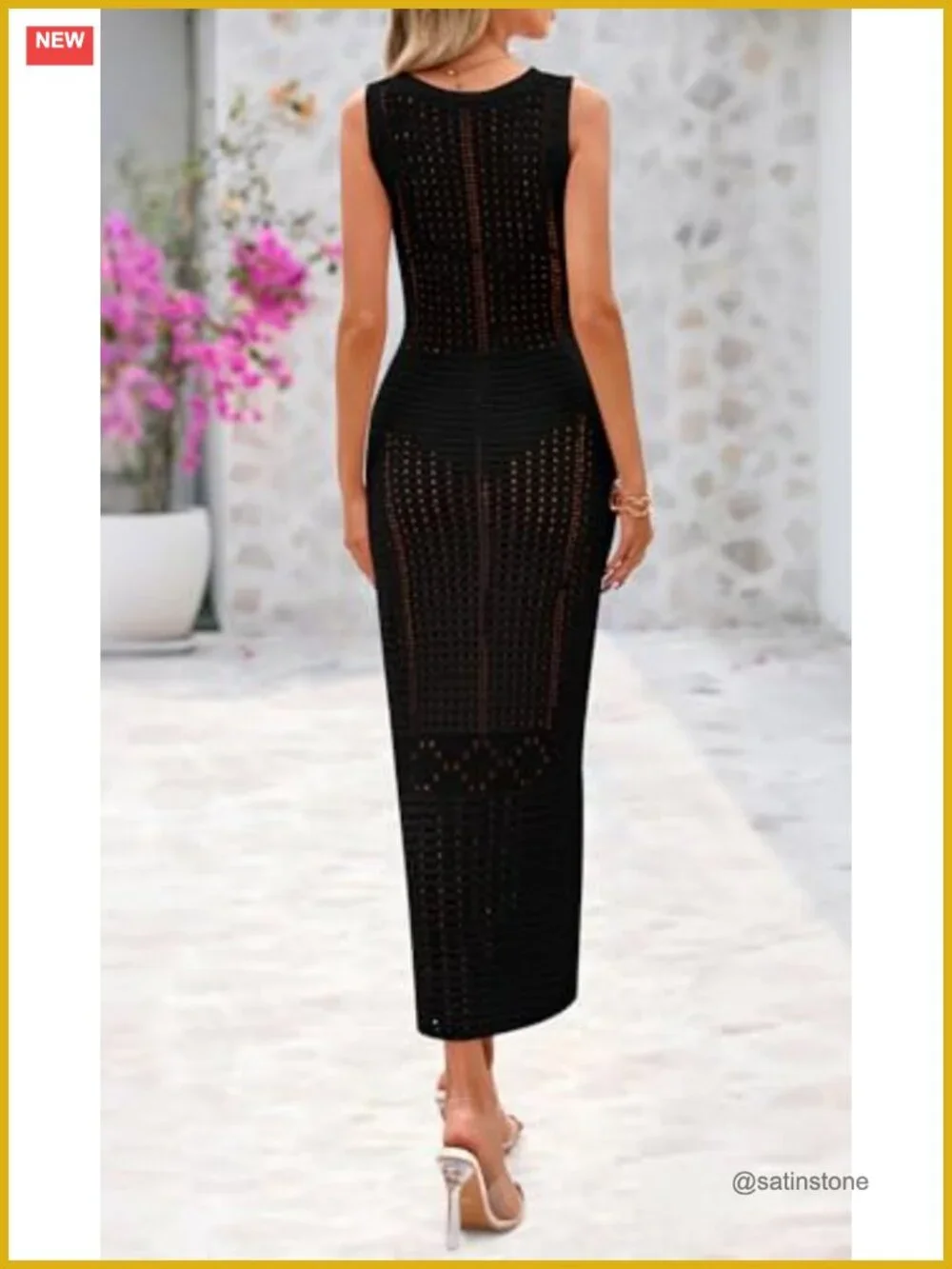 Crochet Swimsuit Coverup Sleeveless V-Neck Maxi Beach Vacation Cover Up